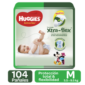 Pañales Huggies Active Sec Talla M, 104uds